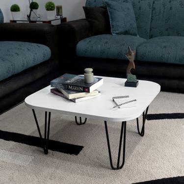 Imagem de Mesa De Centro Pés Hairpin Legs Lateral De Apoio Para Sala Estar Dormitório Branco Laca