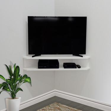 Imagem de Rack Suspenso Para Tv De Até 43” Aparador Bancada Estante De Canto Branco
