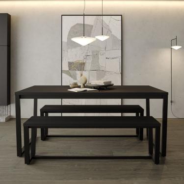 Imagem de Banco 3 Lugares 150Cm Estilo Concept Preto Trama/Preto