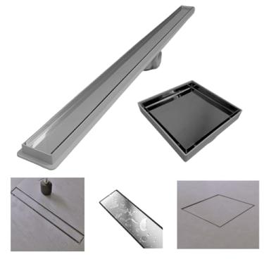 Imagem de Kit Seca Box Linear 5x80 + Ralo 15x15 Inox 2 em 1 Invisível Oculto Base Cinza Banheiro