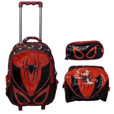 Imagem de Kit Mochila Escolar Infantil De Rodinhas Com Lancheira E Estojo Yins Em Pvc 3d Kids Spi...
