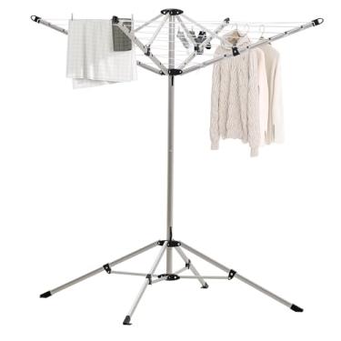 Imagem de Sukkiri Homu Rack de secagem de guarda-chuva giratório para uso externo, suporte de secagem retrátil para ambientes internos e externos, altura ajustável, varal de 20 pés com 4 pernas