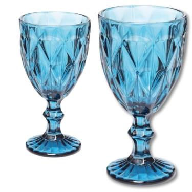 Imagem de Jogo com 2 Taças de Vidro Azul Diamond 300ml – Taça Versátil Água/Suco/Vinho Acabamento Elegante