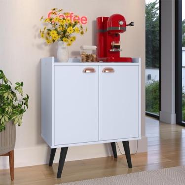 Imagem de Aparador Buffet Linea com 2 Portas pes palito, puxador em concha Sala, Sala de Estar, Cozinha - Loja Inova BR (Branco)