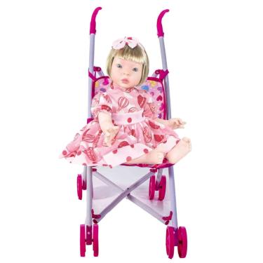 Imagem de Kit Boneca Bebê Realista Tipo Reborn Balbucia Carrinho Bebê