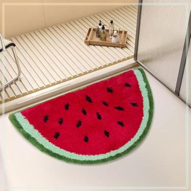 Imagem de Baby Playtime Aconchegante Melancia Frutas Bonitas Formato Meio Redondo Quarto Banheiro Porta Cozinha Tapete Absorção de Água Tapete Antiderrapante para Quarto Infantil (50 x 80 cm)