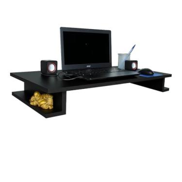 Imagem de Mesa Escrivaninha de Estudos Suspensa Escritório Notebook Home Office MDF Preto 90cm
