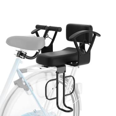 Imagem de XIEEIX Assento traseiro para bicicleta infantil, assentos de bicicleta para crianças montados na parte traseira, assento infantil com apoio de braço para as costas, assento traseiro de bicicleta