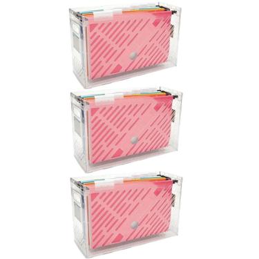 Imagem de 3 Organizadores DelloColor com 6 Pastas Suspensas Coloridas Caixa Arquivo Documentos