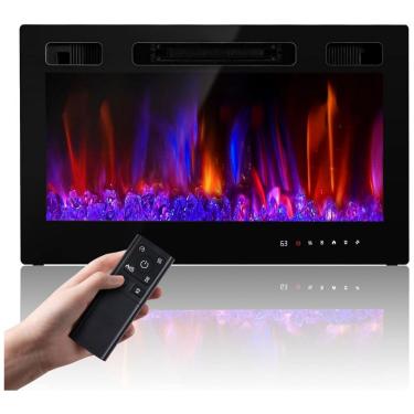 Imagem de Lareira Elétrica RealSmart 91,44 cm, 1500W Montável na Parede Controle Remoto Chama Real LED 12 Cores Timer Baixo Ruído