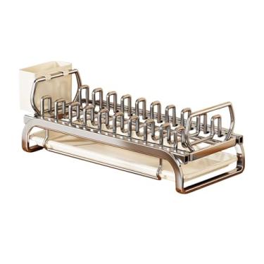 Imagem de KiBcsLic Escorredor de pratos, escorredor de pratos, fácil de limpar, multifuncional com suporte para utensílios para casa, cozinha, balcão, L