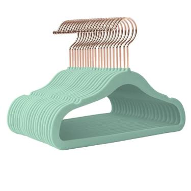 Imagem de Ulimart Cabides infantis – Pacote com 50 unidades de 35,5 cm – Cabide de veludo infantil ideal para uso diário padrão, cabide de bebê para armário, durável para bebês/crianças, azul-petróleo