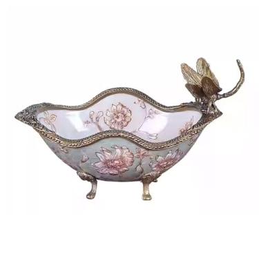 Imagem de Prato de frutas de cerâmica retrô, tigela de armazenamento floral pintada à mão criativa, fruteira decorativa para bancadas de cozinha, mesa de jantar