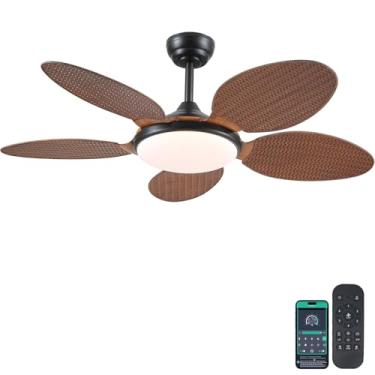 Imagem de PHORUS Ventiladores de teto tropicais de 122 cm com luzes e controle remoto, ventilador de teto de folha de palmeira externo para varanda e quarto, regulável, 6 velocidades, reversível