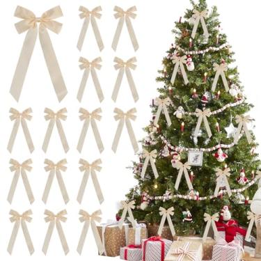 Imagem de 12 peças de laços de cetim - 12 x 21 cm laço de fita pré-amarrado com laços torcidos para decoração de árvore de Natal, guirlanda, lareira, escada, embrulho de presente, decoração de casa de casamento