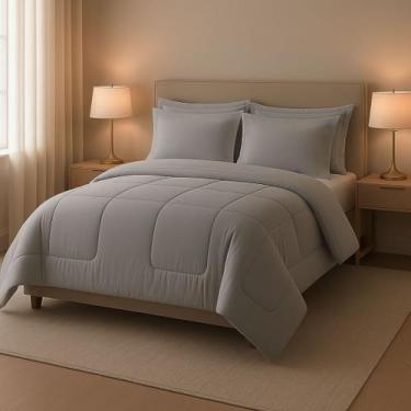 Imagem de Kit Roupa de Cama Casal com Cobre Leito de Verão 5 Peças Cinza Casa Do