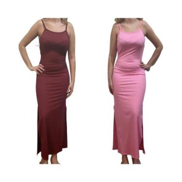 Imagem de KIT C/2 Vestidos Longo Canelado com Fenda - Emporio J, Vinho, Rosa bb,