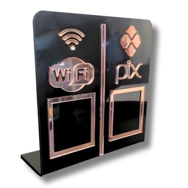 Imagem de Placa Pix e Wi-fi display de qr code em acrilico preto (Preto com rose)