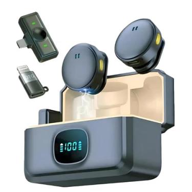 Imagem de Microfone de Lapela Sem Fio Tipo C Kit Duplo com Case de Carregamento | Compatível com iPhone 15/16 Android USB-C e Notebooks | IA Antirruído | TikTok, Podcast, Gravações, Vídeo Aulas Online (Preto)