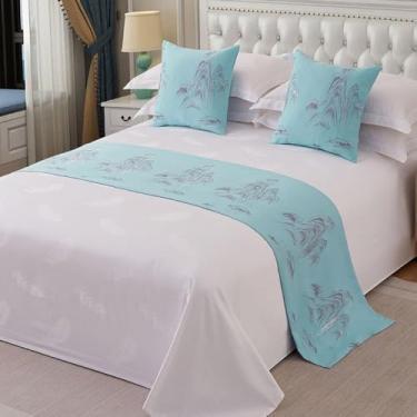 Imagem de Cachecol de corredor de cama de hotel luxuoso cor sólida decoração de cama elegante e confortável toalha de cama sem desbotamento colcha macia proteção para solteiro queen king tamanho azul2||apenas 1