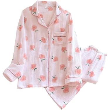 Imagem de Pijama De Gaze De Algodão Feminino Com Estampa De Bolinhas Conjunto De 2 Peças, 9, XL
