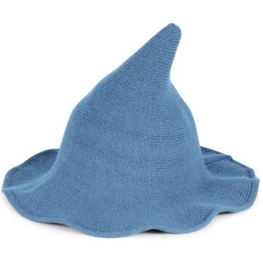 Imagem de Vovocas Chapéu de bruxa de Halloween para mulheres - chapéus de bruxa pretos para adultos, acessório de fantasia para festa cosplay, boné de lã moderno de bruxa, Chapéu de bruxa azul, Witch Hat