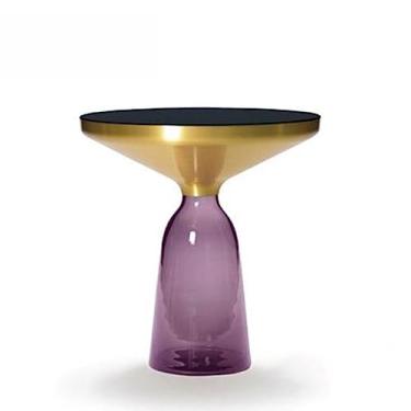 Imagem de Mesa de centro de design simples, mesa lateral redonda, mesa de cabeceira pequena para sala de estar, quarto, espaços pequenos, mesa de cabeceira moderna para decoração de casa com base de vidro, mesa