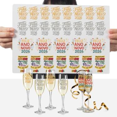 Imagem de Cartela Adesivo Réveillon Véspera Feliz Ano Novo 2026 DTF UV - Graviar