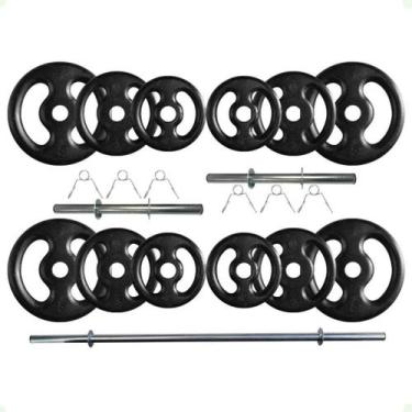 Imagem de Kit Anilhas de Ferro 40 Kg + 2 Barras de 40cm + Barra de 150cm - 2M FI