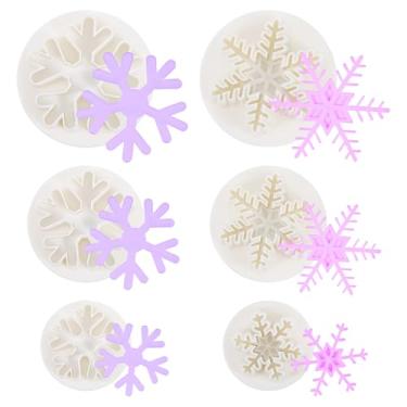 Imagem de Conjunto de 6 peças de cortadores de biscoito de floco de neve, ferramenta de gravação de fondant, molde de decoração de bolo para artesanato de açúcar, cortador de bolo de floco de neve para