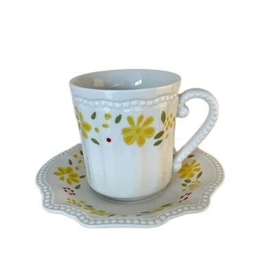Imagem de Xícara de chá de leite, flor, cerâmica, pires, reutilizável, chá, leite, café, conjunto decorativo para casa, xícara de café da manhã, xícara de chá