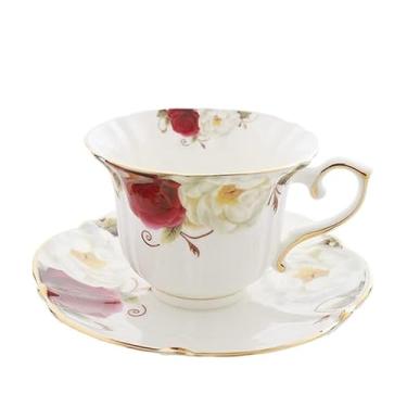 Imagem de Conjunto de chávenas de chá de cerâmica pires porcelana real vintage reutilizável conjunto de xícaras de café borda dourada chá extravagante Xicara caneca de café (cor: Estilo 3)