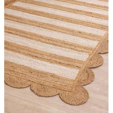 Imagem de Perilla Home Tapete de área de juta natural 5 x 7,6 cm – Tapete reversível rústico listrado retangular recortado rústico vintage boho para quarto, sala de estar, cozinha, corredor e sala de jantar