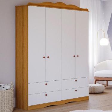 Imagem de Guarda-Roupa de Bebê Encanto 4 Portas 4 Gavetas 100% Mdf Nature/Branco
