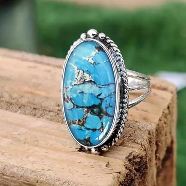 Imagem de Anel feminino com óleo de gotejamento azul estilo vintage para festa de aniversário, 10, Latão, Sem pedra preciosa