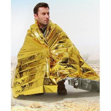 Imagem de Cobertor de folha de emergência prata, cobertores térmicos de sobrevivência Mylar embalados individualmente, perfeitos para atividades ao ar livre, caminhadas, sobrevivência, maratonas ou primeiros