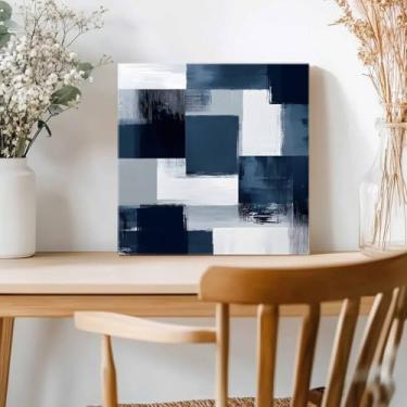 Imagem de Arte de parede em tela abstrata ombré branco azul pintura em tela arte grafite moderna decoração de parede para sala de estar quarto banheiro decorações de arte pronto para pendurar 20 x 20 cm