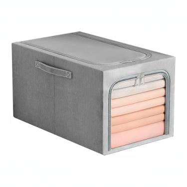 Imagem de Caixa Organizadora Dobrável Life 45x30x23cm Cinza – Cesto de Armazenamento Multiuso para Quarto, Armário, Roupas, Brinquedos e Livros | Otimize Espaço com Praticidade e Design Moderno