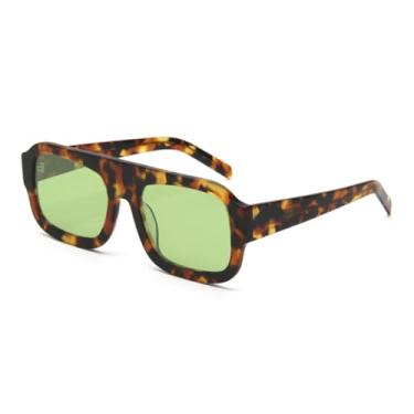 Imagem de HCHES Óculos de sol vintage grandes de acetato, masculino, armação grande, feminino, UV400 (verde tartaruga)