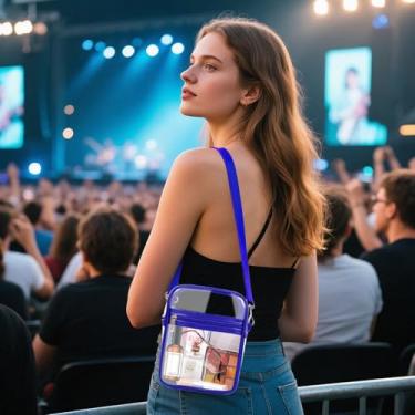 Imagem de Bolsa transversal transparente com alça de ombro ajustável, bolsa de mão aprovada para estádio, Azul, uso diário