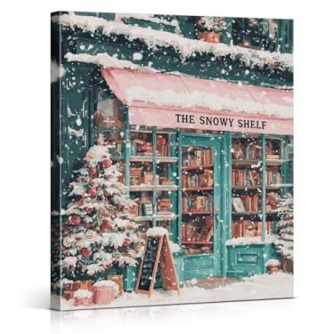 Imagem de Livraria vintage de inverno, decoração de parede de Natal, decoração de parede com estampa de livraria nevada, decoração de parede de Natal para casa, sala de leitura, sala de estar, moldura de 20 x