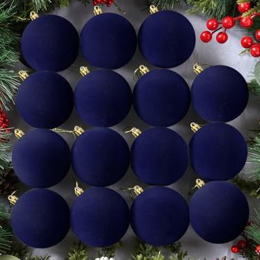 Imagem de OCTERIC 24 peças de enfeites de bola de Natal de veludo de 8,5 cm, bolas flocadas, decorações penduradas de Natal para árvore de Natal, suprimentos de festa em casa (azul)