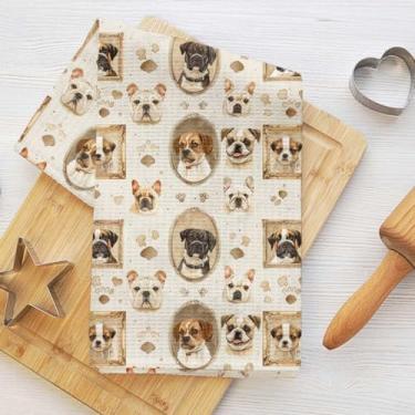 Imagem de Toalhas de cozinha vintage com retrato de cachorro, pano de prato absorvente decorativo caprichoso de microfibra, toalha de chá, toalhas de mão de waffle para casa de fazenda, banheiro, presentes para
