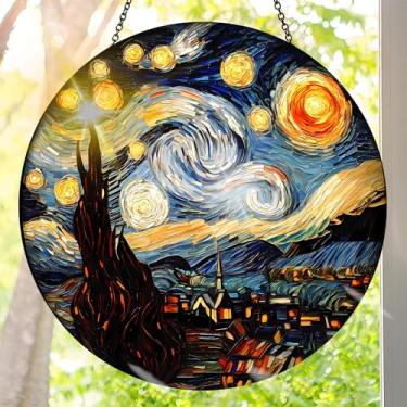 Imagem de Acrílico colorido Suncatcher, pingente de janela pendurada estilo vitral paisagem, ideia de presente e ornamento de jardim para uso interno e externo, decoração de arte de parede de sala de estar e