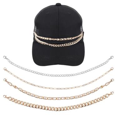 Imagem de 4 peças de correntes de chapéu de caminhoneiro, corrente de chapéu, decoração de aba de pérola, clipe de papel, correntes de metal, berloques de chapéu de caminhoneiro, faça você mesmo, acessórios de