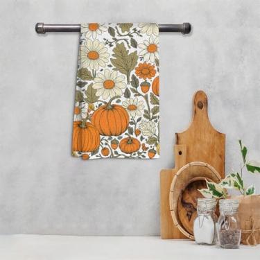 Imagem de Toalha de banho de cozinha para decoração de flor de abóbora de outono, toalha de chá reutilizável, panos de prato para cozinha, banheiro, cozinha, casa, pia, escritório, decorações de outono e outono