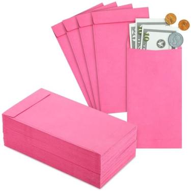 Imagem de Pacote com 100 envelopes para dinheiro, folha de pagamento, economia de dinheiro, moedas, 100 GSM, 16,5 x 9 cm, material de escritório versátil, rosa