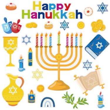 Imagem de Adecortalk 25 folhas adesivos de gel grosso Hanukkah menorá estrela hexagrama janela adesivos de gel grosso tema de chanucá para janela de vidro decorações de Hanukkah suprimentos de festa de Natal