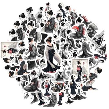 Imagem de 35 peças Gueixa tradicional cultura japonesa quimono artístico Gueixa adesivos culturais cultura japonesa para notebook, bagagem, copo de telefone celular, faça você mesmo, laptop, álbum de recortes