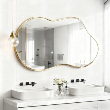 Imagem de NEUWEABY Espelho de parede irregular, espelho assimétrico 50,8 cm x 91,4 cm grandes espelhos de corpo de penteadeira exclusivos dourados para banheiro montado na parede curativo moderno para entrada